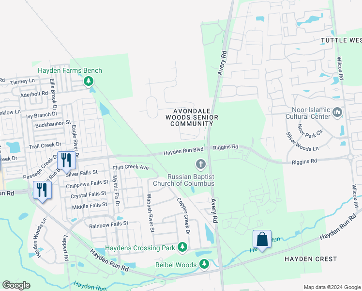 map of restaurants, bars, coffee shops, grocery stores, and more near 6374 Delta Loop in Dublin