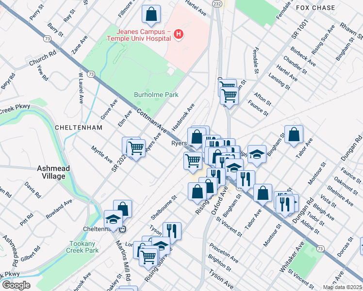 map of restaurants, bars, coffee shops, grocery stores, and more near 4 Cottman Avenue in Philadelphia