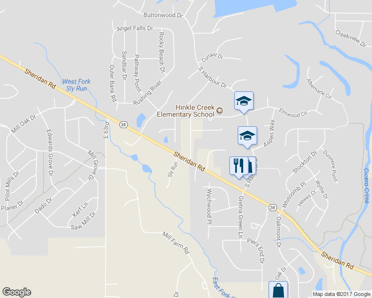 map of restaurants, bars, coffee shops, grocery stores, and more near 107 North Pasadena Road in Noblesville