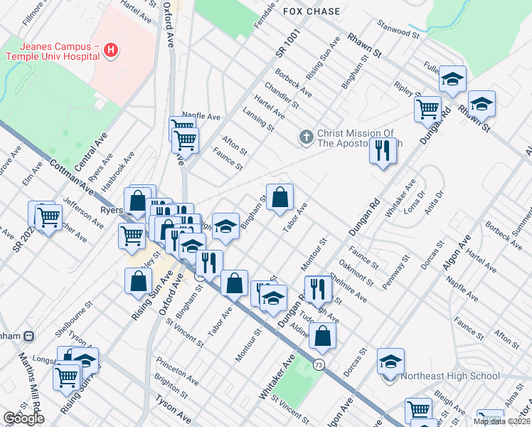 map of restaurants, bars, coffee shops, grocery stores, and more near in Philadelphia