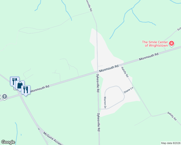 map of restaurants, bars, coffee shops, grocery stores, and more near 701 Monmouth Road in Burlington County