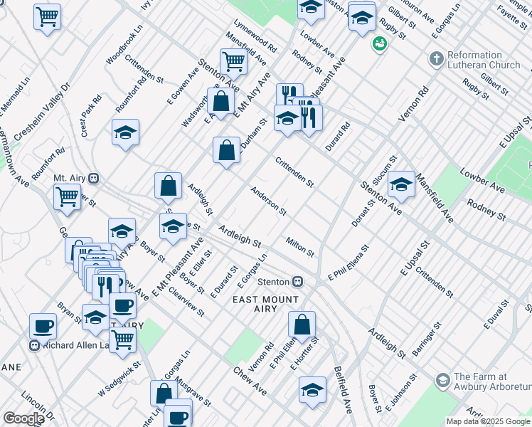 map of restaurants, bars, coffee shops, grocery stores, and more near 438 East Sedgwick Street in Philadelphia