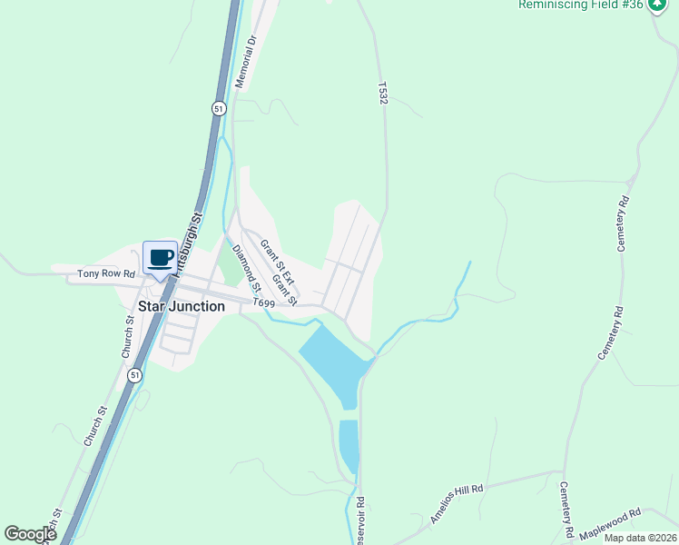 map of restaurants, bars, coffee shops, grocery stores, and more near 145 New town Road in Perryopolis