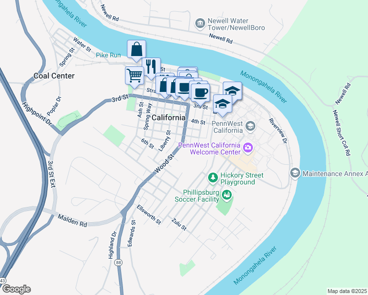 map of restaurants, bars, coffee shops, grocery stores, and more near 600 Wood Street in California