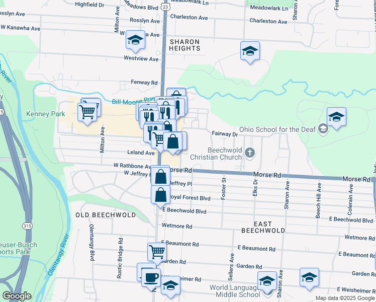 map of restaurants, bars, coffee shops, grocery stores, and more near 4946 Arbor Village Drive in Columbus