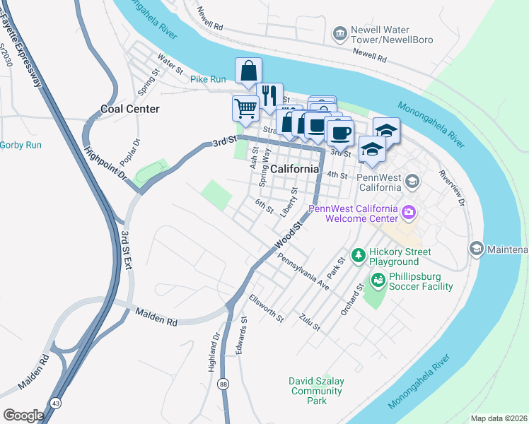 map of restaurants, bars, coffee shops, grocery stores, and more near 233 6th Street in California