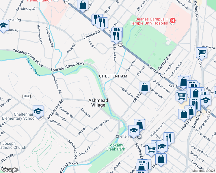 map of restaurants, bars, coffee shops, grocery stores, and more near 426 West Laurel Avenue in Montgomery County