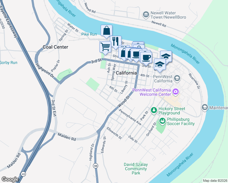map of restaurants, bars, coffee shops, grocery stores, and more near 233 6th Street in California
