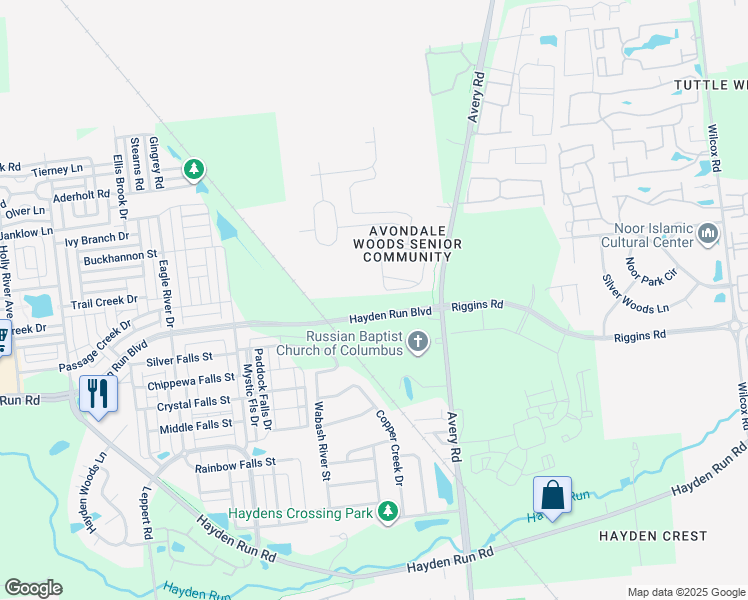 map of restaurants, bars, coffee shops, grocery stores, and more near 6388 Delta Loop in Dublin