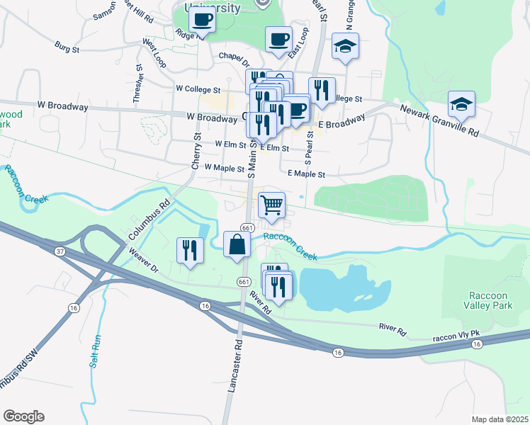 map of restaurants, bars, coffee shops, grocery stores, and more near 470 South Main Street in Granville
