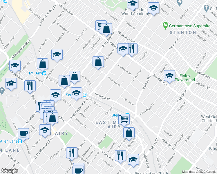 map of restaurants, bars, coffee shops, grocery stores, and more near 431 East Sedgwick Street in Philadelphia