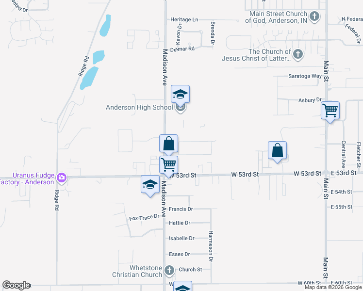 map of restaurants, bars, coffee shops, grocery stores, and more near 4832 Buttercup Way in Anderson