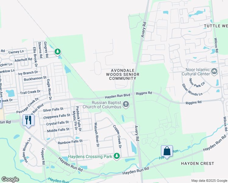 map of restaurants, bars, coffee shops, grocery stores, and more near 6384 Delta Loop in Dublin