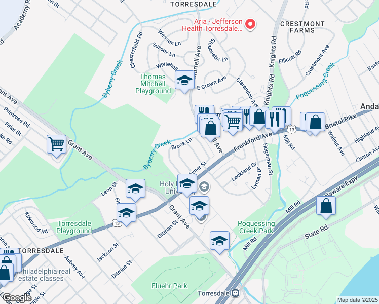 map of restaurants, bars, coffee shops, grocery stores, and more near 3960 Carteret Drive in Philadelphia