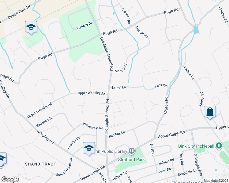 map of restaurants, bars, coffee shops, grocery stores, and more near 716 Laurel Lane in Wayne