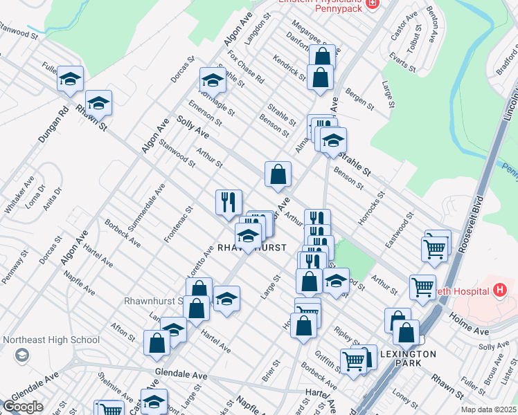 map of restaurants, bars, coffee shops, grocery stores, and more near 1931 Stanwood Street in Philadelphia