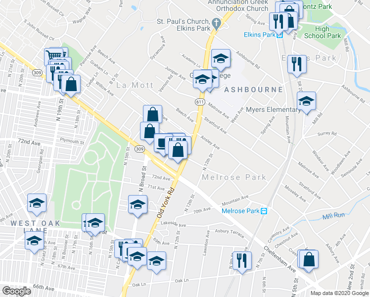 map of restaurants, bars, coffee shops, grocery stores, and more near 1308 Willow Ave in Montgomery