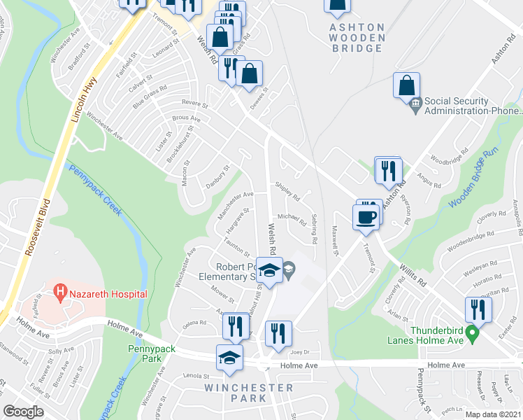 map of restaurants, bars, coffee shops, grocery stores, and more near 0 Pennsylvania 3 in Philadelphia