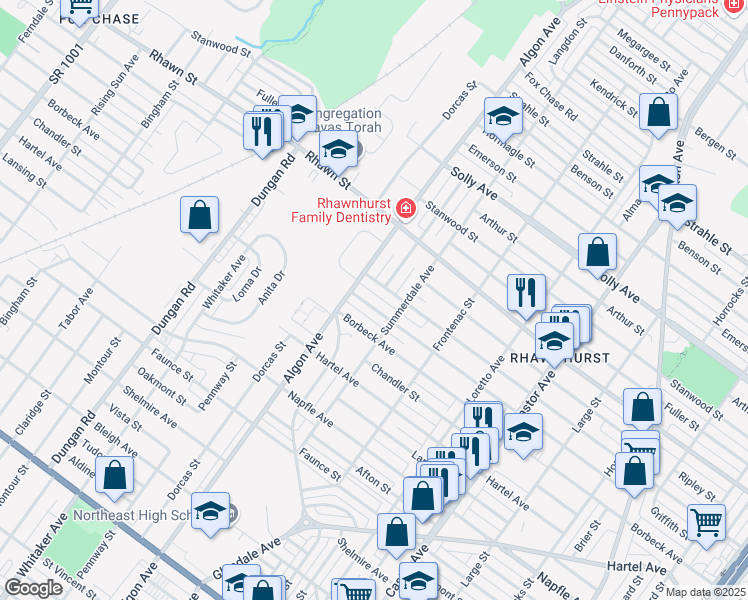 map of restaurants, bars, coffee shops, grocery stores, and more near 1612 Griffith Street in Philadelphia