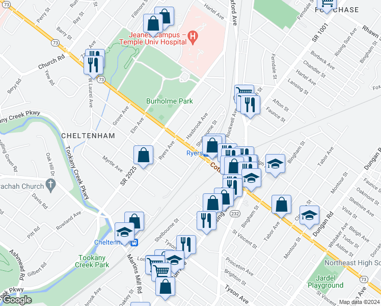 map of restaurants, bars, coffee shops, grocery stores, and more near 115 Jefferson Avenue in Montgomery County