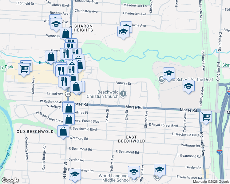 map of restaurants, bars, coffee shops, grocery stores, and more near 4908 Lunar Drive in Columbus