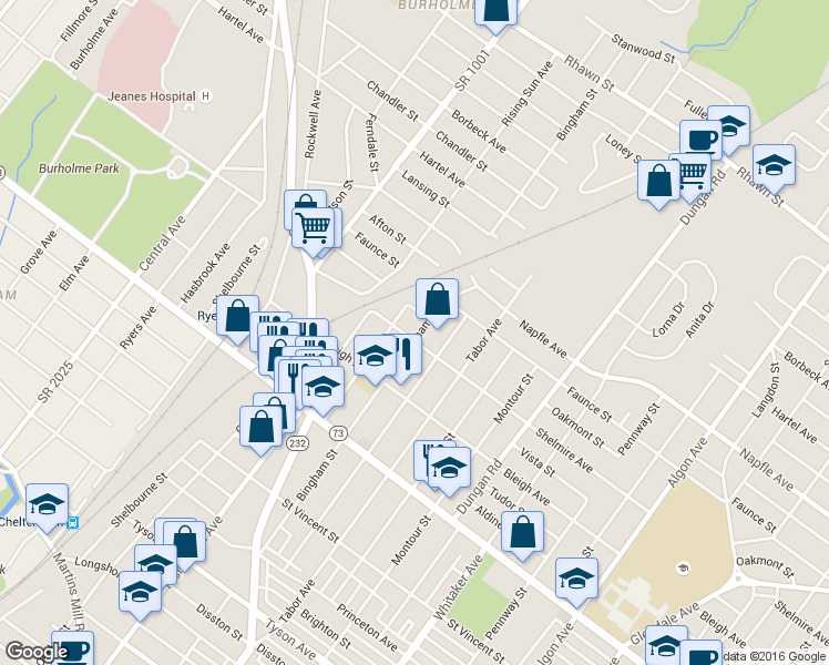 map of restaurants, bars, coffee shops, grocery stores, and more near 1029 Shelmire Avenue in Philadelphia