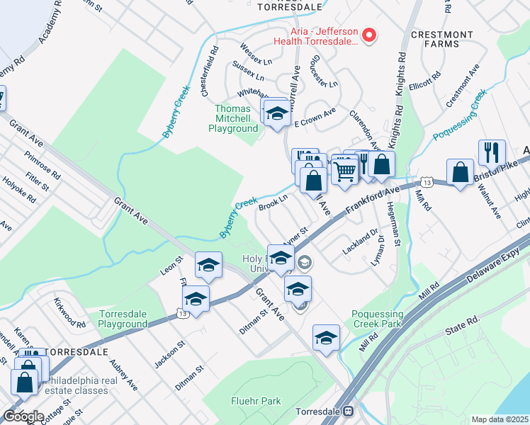 map of restaurants, bars, coffee shops, grocery stores, and more near 3942 Constance Road in Philadelphia