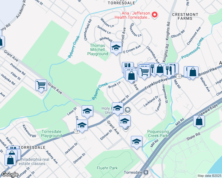 map of restaurants, bars, coffee shops, grocery stores, and more near 3942 Constance Road in Philadelphia