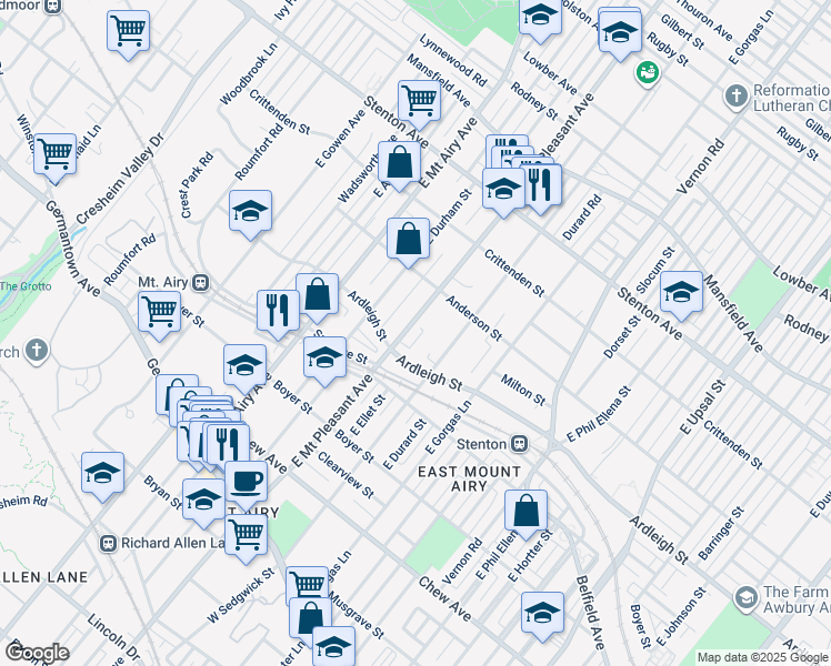 map of restaurants, bars, coffee shops, grocery stores, and more near 426 East Mount Pleasant Avenue in Philadelphia