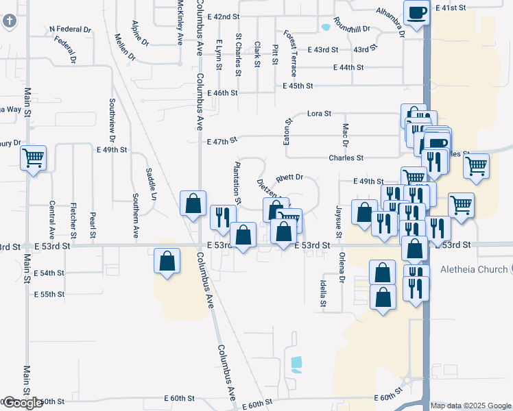 map of restaurants, bars, coffee shops, grocery stores, and more near 1301 Scarlett Drive in Anderson