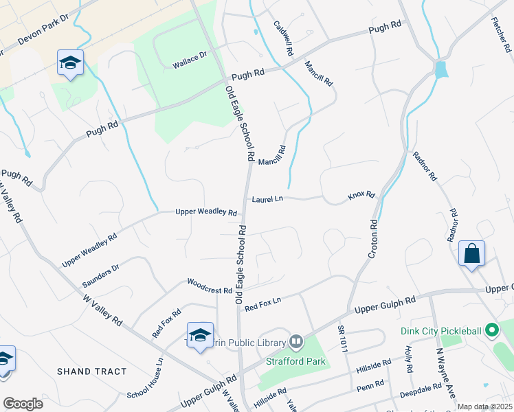 map of restaurants, bars, coffee shops, grocery stores, and more near 716 Laurel Lane in Wayne