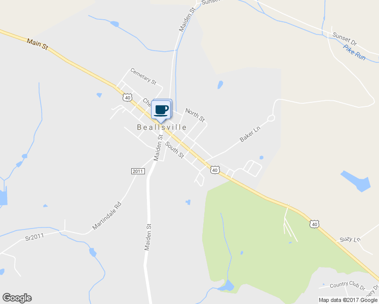 map of restaurants, bars, coffee shops, grocery stores, and more near 2890 Main Street in Beallsville