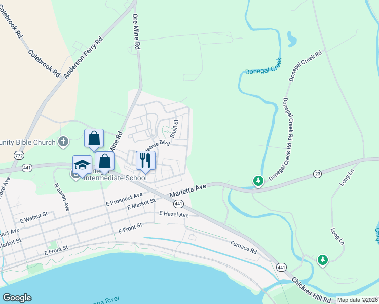 map of restaurants, bars, coffee shops, grocery stores, and more near 106 Honeysuckle Drive in Marietta