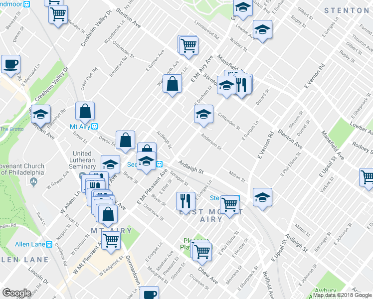 map of restaurants, bars, coffee shops, grocery stores, and more near 426 East Mount Pleasant Avenue in Philadelphia