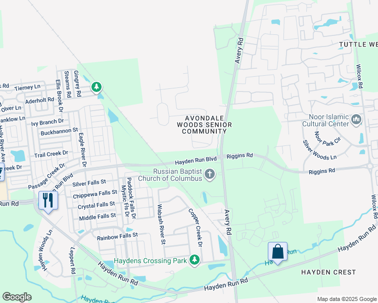 map of restaurants, bars, coffee shops, grocery stores, and more near 6394 Delta Loop in Dublin