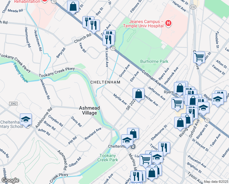 map of restaurants, bars, coffee shops, grocery stores, and more near 420 Myrtle Avenue in Montgomery County