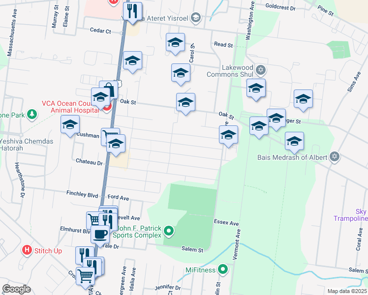 map of restaurants, bars, coffee shops, grocery stores, and more near 70 Wadsworth Avenue in Lakewood