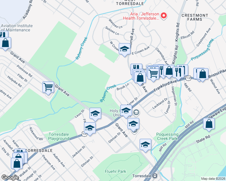 map of restaurants, bars, coffee shops, grocery stores, and more near 3920 Stevenson Street in Philadelphia