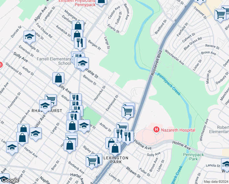 map of restaurants, bars, coffee shops, grocery stores, and more near 2235 Benson Street in Philadelphia