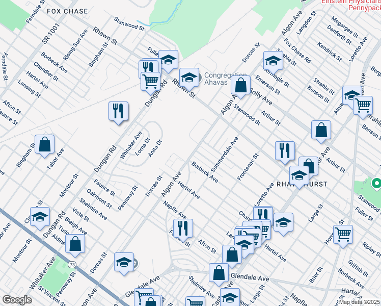 map of restaurants, bars, coffee shops, grocery stores, and more near 7900 Algon Avenue in Philadelphia