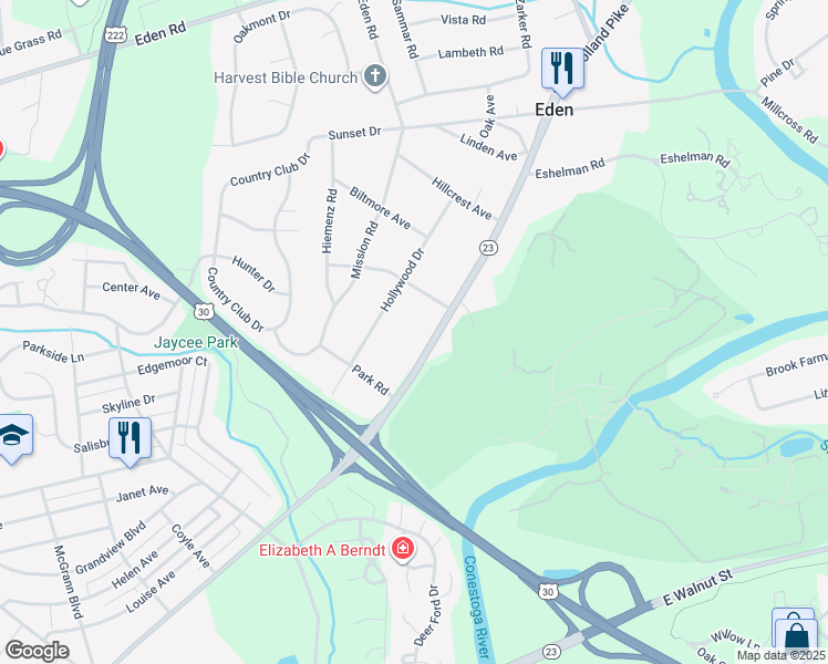 map of restaurants, bars, coffee shops, grocery stores, and more near 1457 New Holland Pike in Lancaster