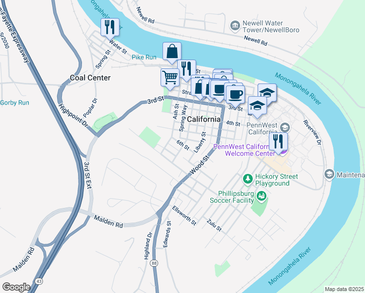map of restaurants, bars, coffee shops, grocery stores, and more near 233 6th Street in California