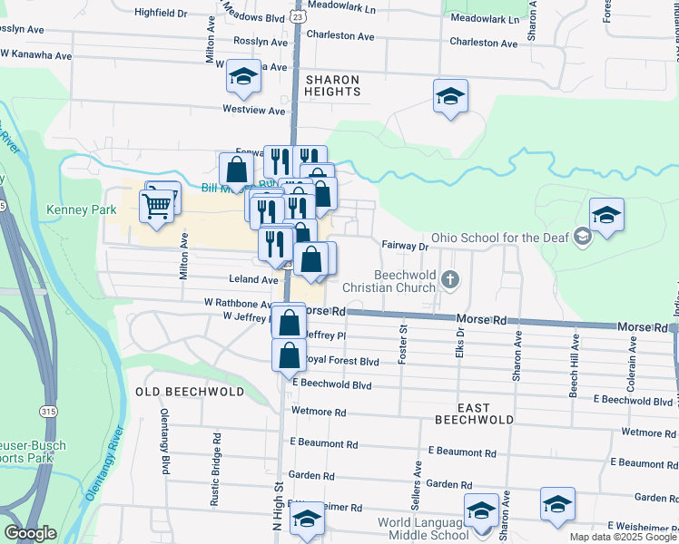 map of restaurants, bars, coffee shops, grocery stores, and more near 4946 Arbor Village Drive in Columbus