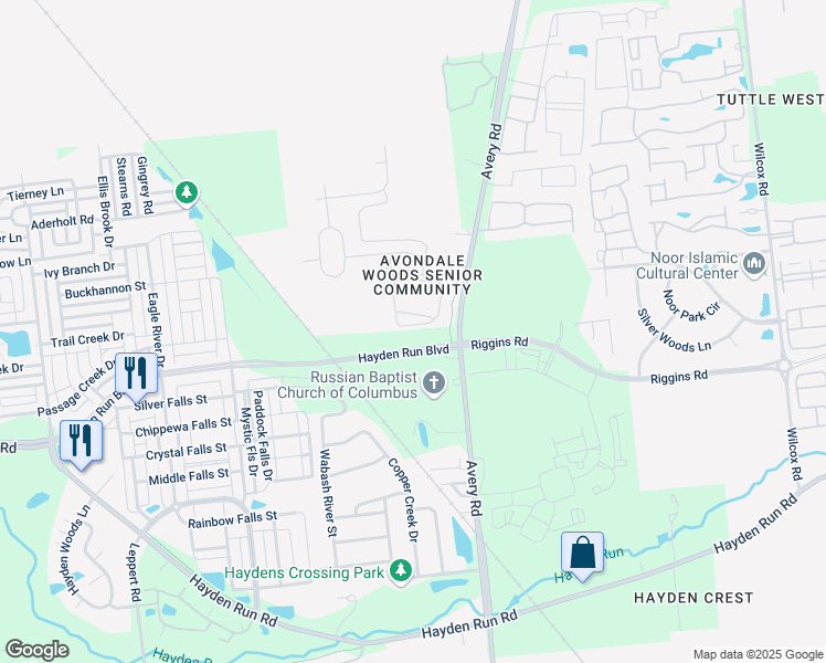 map of restaurants, bars, coffee shops, grocery stores, and more near 6354 Delta Loop in Dublin