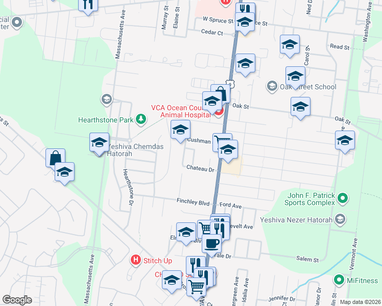 map of restaurants, bars, coffee shops, grocery stores, and more near 62 Cushman Street in Lakewood