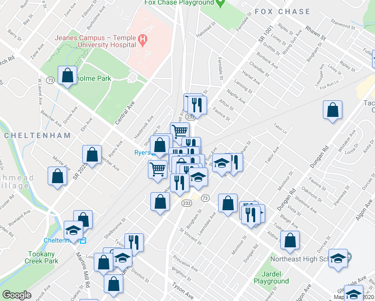 map of restaurants, bars, coffee shops, grocery stores, and more near 830 Bleigh Avenue in Philadelphia