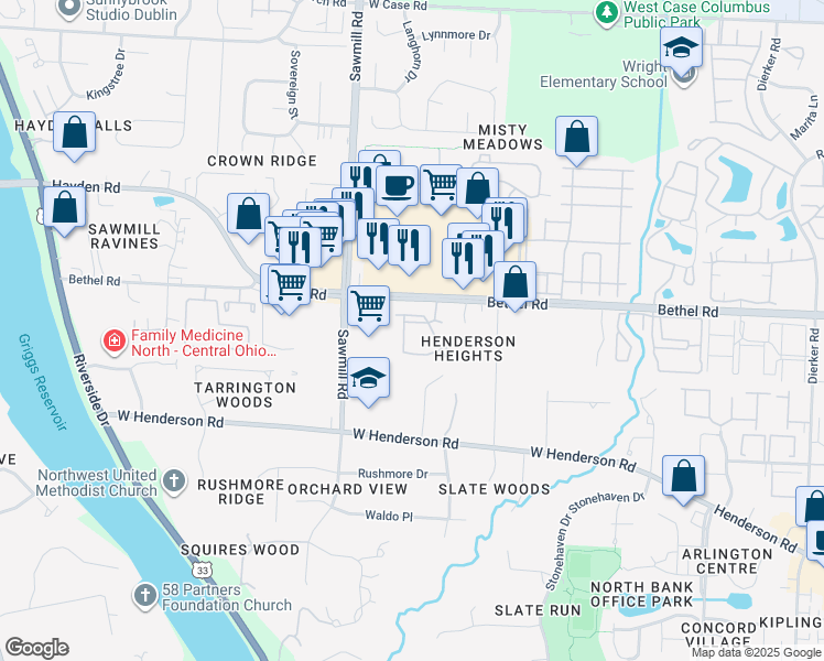 map of restaurants, bars, coffee shops, grocery stores, and more near 2733 Greystone Drive in Columbus
