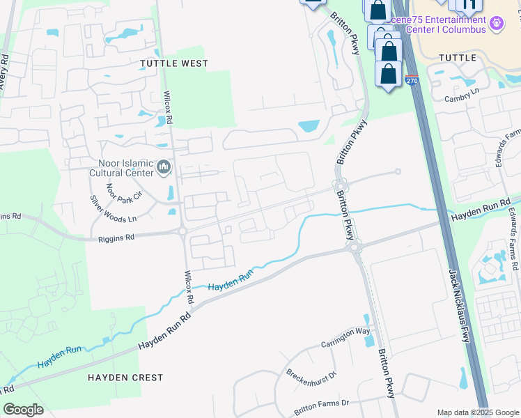 map of restaurants, bars, coffee shops, grocery stores, and more near Riggins Road in Dublin