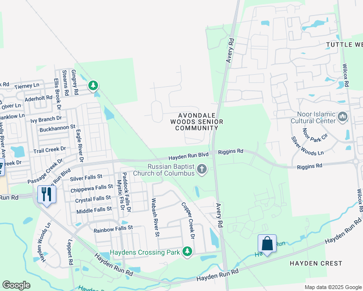 map of restaurants, bars, coffee shops, grocery stores, and more near 6396 Delta Loop in Dublin