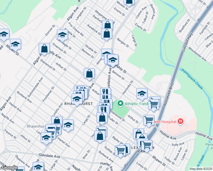 map of restaurants, bars, coffee shops, grocery stores, and more near 2018 Solly Avenue in Philadelphia